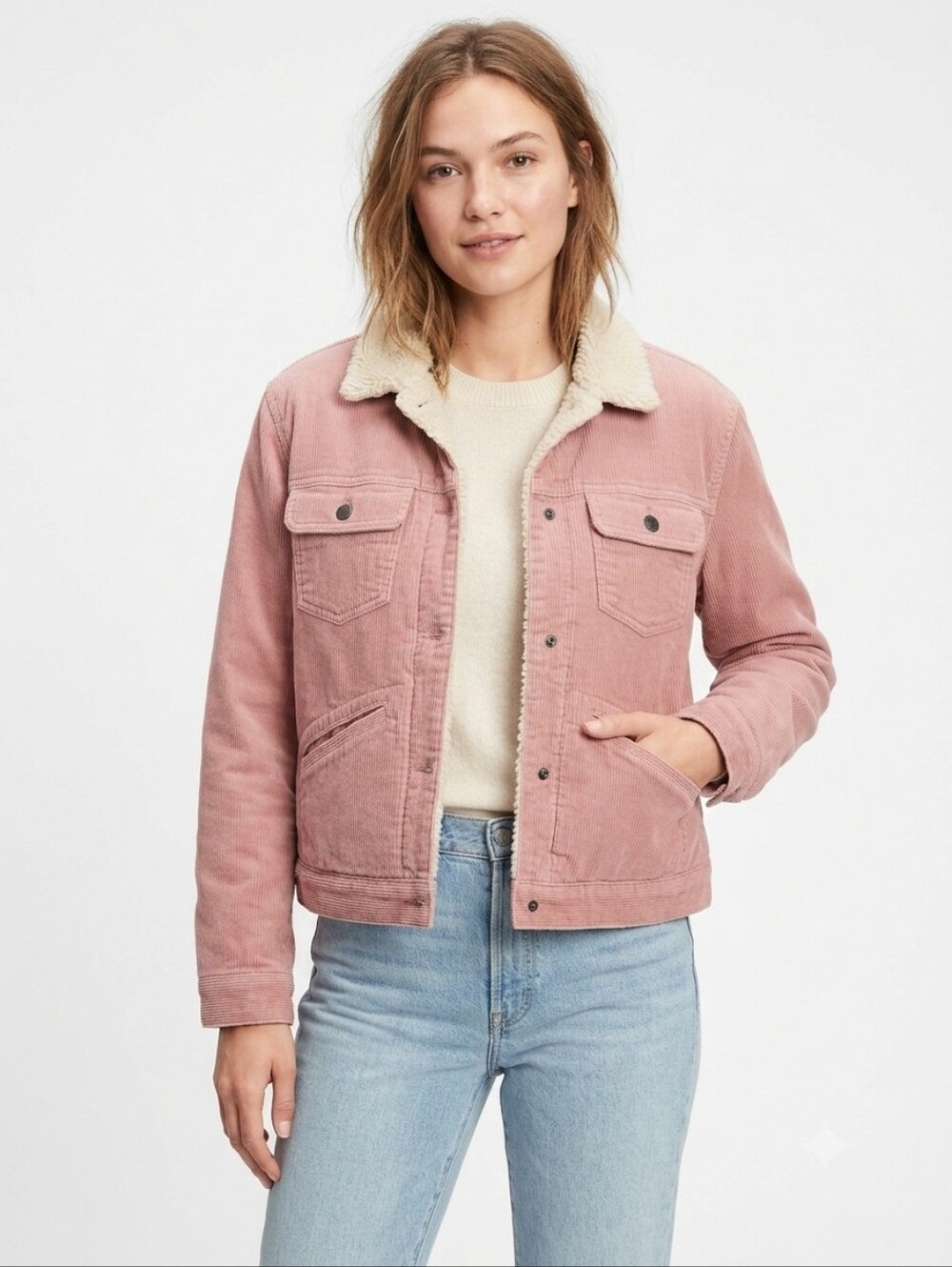 GAP Vintage Sherpa-Lined Corduroy Icon Jacket Pink Size XXL women's Fall Winter
